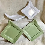 4 Diversified Ceramics DC892 Sage Green & White Handled Appetizer Plates. Fixed Price $6.99.