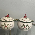 Set Of 2 Temptations Lidded Cardinal Bowls. Fixed Price $25.99.