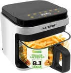 Nutrichef 5.8 Qt Air Fryer 8-IN-1 With Transparent Bowl, Precise Temp Contro. Fixed Price $89.00.