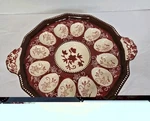 Temptations Painted Deviled Egg 2 Handled Platter Brown Floral Lace. Fixed Price $22.50.