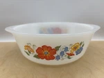 Vintage Glasbake J2600 White Milk Glass Wildflower 1-1/2 Quart Round Casserole. Fixed Price $17.00.