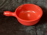 Emile Henry Red Flame Ceramic Bowl With Handle France #2922. Fixed Price $40.00.