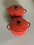 2 Creuset Stoneware Lidded Mini Petite Cocotte Casserole Carmin 8 Oz. Fixed Price $44.99.