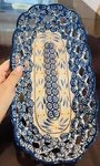 Temptations Old World Blue Oval Lattice Bread Serving Basket New 14.5"X7". Fixed Price $30.00.