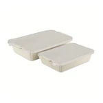 Thyme & Table 2PC Baking Dish Set W/ Lids White Ribbed Stoneware 9X13 7X10. Fixed Price $44.99.