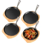 Best Mimorou 4 Set 8.7 Inch Cast Iron Fajita Plate With Wooden Base Anti Scald. Fixed Price $93.41.