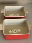 2 Creuset Stoneware 14 Cm Double Handle Square Dishes Carmin Seconds. Fixed Price $59.00.