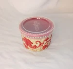 Temptations Floral Lace Ramekin With Lid 6OZ Cranberry Red Basket Weave. Fixed Price $10.00.