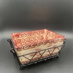 Temptations Old World Cranberry Red 3PC Baking Dish Glass Trivet & Basket Set. Fixed Price $18.97.