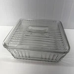 Vintage Anchor Hocking 1932 Design Ribbed 9X9 Refrigerator Baking Dish With Lid. Fixed Price $79.99.