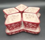 Temptations By Tara Star Platter Tray W/5 Ramekin Bowls Red Floral Lace.. Fixed Price $34.99.