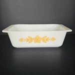Pyrex White Milk Glass Gold Floral Loaf Pan 10" Mcm Kitchen Dish - C8. Fixed Price $29.99.