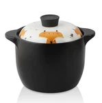 Lotus Blue 5 Quart Fox Cartoon Pattern Ceramic Round Black Dish Casserole Pan. Fixed Price $47.99.