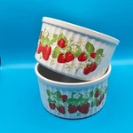 Vtg Action Strawberry 4" Ramekin Souffle Dishes Set Cottage Kitchen Stoneware. Fixed Price $12.00.