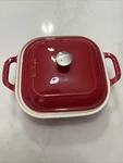 Staub 2.5 Qt Cherry Red 9" Square Baking Dish With Lid. Fixed Price $74.95.