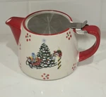 Temptations Christmas Ceramic Teapot Red White 16OZ Metal Lid KFI-XNG-973793. Fixed Price $15.00.