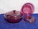 Vision Corning Ware Cranberry Round Casserole Dishes W/lids V-33-B & V-31-B (2). Fixed Price $36.34.
