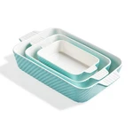 Ceramic Baking Dish Set Porcelain Striped Casserole Turquoise Sweejar Cake Oven. Fixed Price $74.99.