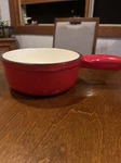 Red Cast Iron Enamel Cheese Pot Fondue Soup Milk With Handle. Fixed Price $65.00.