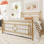 Antique Gold Queen Size Metal Headboard Footboard Vintage Bed Decor Clover Swirl. Fixed Price $170.88.