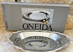 Oneida Silverplate Floral Engraved Rim 14" Royal Provincial Roll Serving Tray. Fixed Price $29.87.