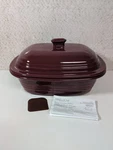 The Pampered Chef Deep Covered Baker Casserole Dish Cranberry Stoneware 3.1QT. Fixed Price $34.99.