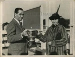 1936 Press Photo Harold Talbott Gets Gladwood Cup At Race From Mrs Garvin. Fixed Price $24.99.