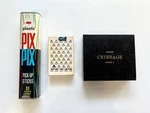 Vintage Pick-up Sticks, Delta Airline Cards & Drueke Cribbage Model 6 Game Lot. Fixed Price $8.00.