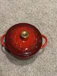 Le Creuset Mini Round Cocotte Red Cerise With Golden Heart Knob 250 Ml, 8 Oz. Fixed Price $28.00.
