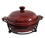 Tastefully Simple Dip Crock W/ Lid Stand Ceramic Serveware Metal. Fixed Price $22.95.
