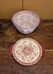 3 Pc Temptations Tara Round 7" Bowl Old World Cranberry 1.5 Qt W/ 2 Lids. Fixed Price $25.00.