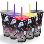 Ftabernam Halloween Color Changing Cups, 5-PACK 24 Oz Ounces, Black Castle. Fixed Price $20.78.