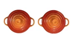 Le Creuset 2 Pc Mini Round Cocotte Flame Orange Red Ombre Stoneware Pot. Fixed Price $59.99.