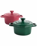 Martha Stewart 2 Mini Holiday Cocottes Each 7.35 Ounces Red & Green Nib $50. Fixed Price $16.49.