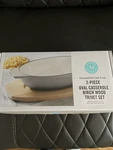 Martha Stewart 2-PIECE Enameled Cast Iron Oval Casserole/ Birch Wood Trivet Set. Fixed Price $18.00.