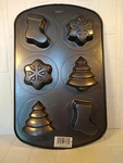 Wilton Christmas Holiday 6 Mini Cakes Cookies Stocking Snowflake Tree Non-stick. Fixed Price $9.99.