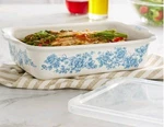 Pioneer Woman Agatha Rectangular Stoneware 2.17 Qt. Baker With Clear Cover. Fixed Price $42.40.