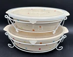 2 Temp-tations Casserole Dish Tara Cream Polka Dot Bowls Stands Lids Rare Guc. Fixed Price $94.97.