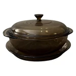 Pyrex #024 Amber Brown Glass Qt Bowl, Lid 624-C And Serving Plate #209 Vtg. Fixed Price $19.99.