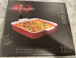 Hell Kitchen Square Baker 2.25 Qt New In The Box Red And White. Fixed Price $10.00.