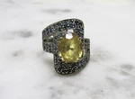 Citrine Sterling Silver Cocktail Ring W/ Blue Stone Accents Sz 8 6.7G 4-C353. Fixed Price $59.99.