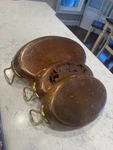 Set 3 Antique Copper Dehillerin Paris France Au Gratin Oval Skillet Fish Pans. Fixed Price $599.95.