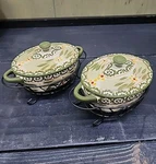 Temptations By Tara Old World Green 9OZ. Mini Casserole Dish+lid, Rack Set Of 2. Fixed Price $19.50.