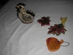Rooster Temptations By Tara Measuring Spoon Holder Gray/bk 3 Fall Ornaments. Fixed Price $24.00.