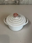 Rare Le Creuset Stoneware Pink Flower White Mini Cocotte 10CM 8OZ Round. Fixed Price $75.00.