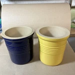 Pampered Chef Family Heritage Blue /yellow Stoneware Baking Crocks- #1331. Fixed Price $29.99.