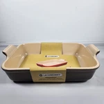 Le Creuset Rectangular Baking Dish Stoneware Black/brow Large 4 Quart. Fixed Price $63.99.