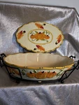 Temptations By Tara 3 Piece Set Bakeware Casserole Dish, Stand, Trivet. Fixed Price $25.99.