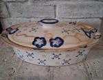 Temp-tations By Tara Oval Covered Casserole Dish Floral Blue Tan Ovenware 12.5". Fixed Price $25.00.