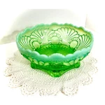 Lime Green Dessert Bowl, Tokyo Pattern - Early American Glass, 8.5 Inch Round. Fixed Price $29.00.